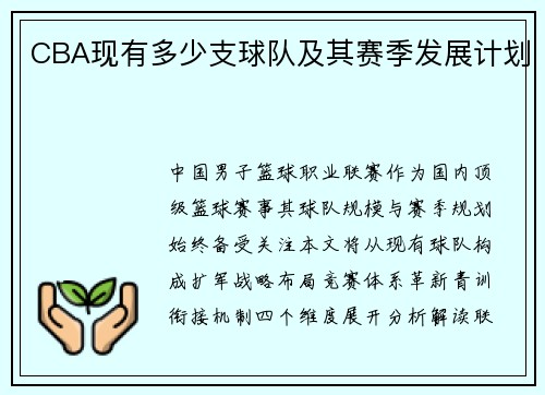 CBA现有多少支球队及其赛季发展计划
